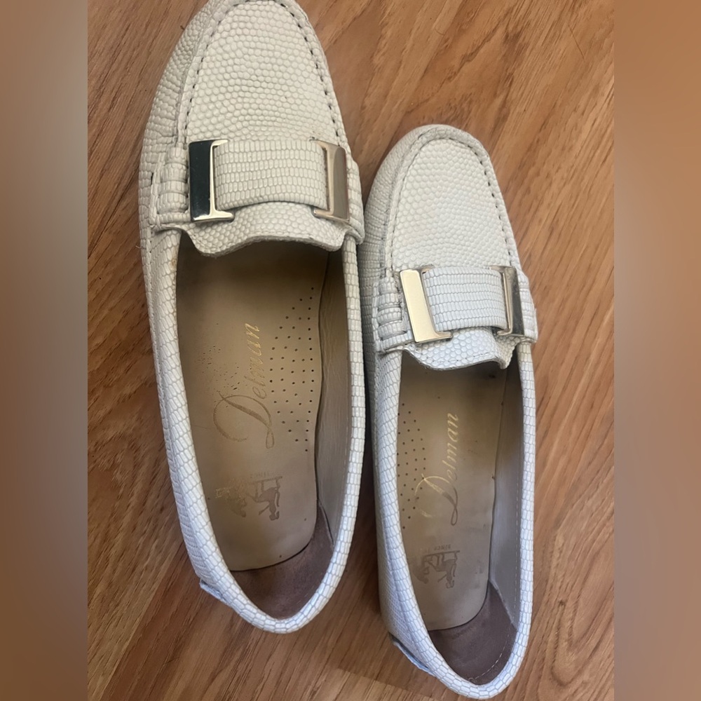 Delman Renna White Lizard Embossed Loafers
